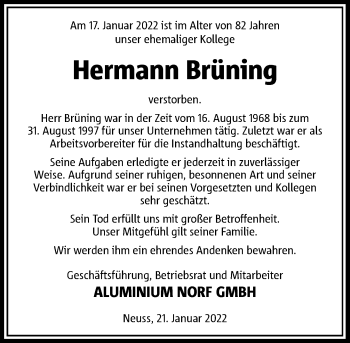 Traueranzeige von Hermann Brüning von Rheinische Post