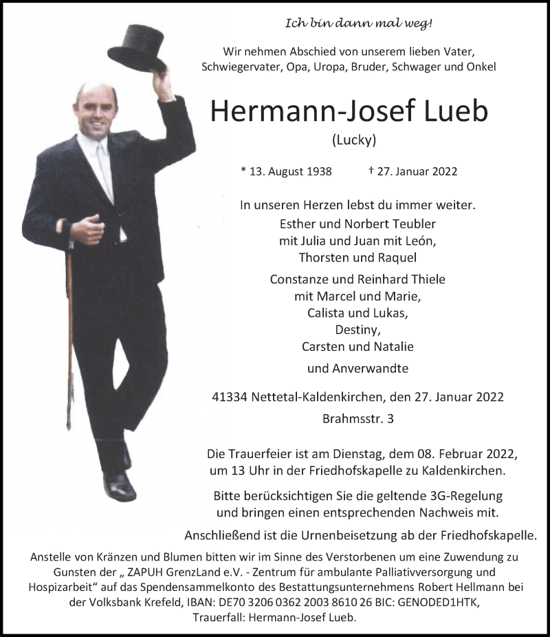  Traueranzeige für Hermann-Josef Lueb vom 29.01.2022 aus Rheinische Post