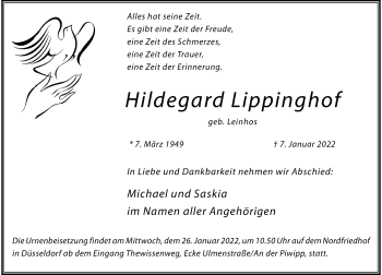 Traueranzeige von Hildegard Lippinghof von Rheinische Post