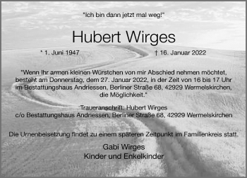 Traueranzeige von Hubert Wirges von Rheinische Post