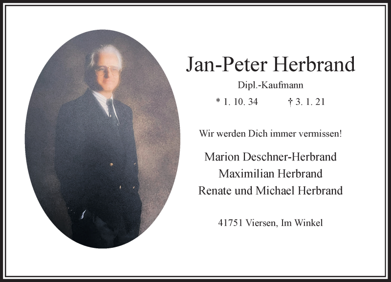  Traueranzeige für Jan-Peter Herbrand vom 03.01.2022 aus Rheinische Post