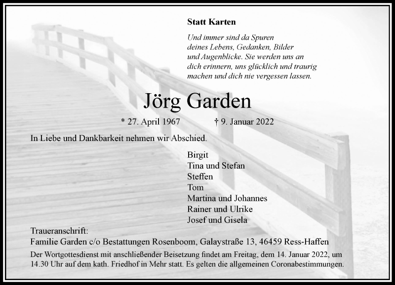  Traueranzeige für Jörg Garden vom 12.01.2022 aus Rheinische Post