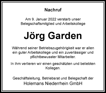 Traueranzeige von Jörg Garden von Rheinische Post
