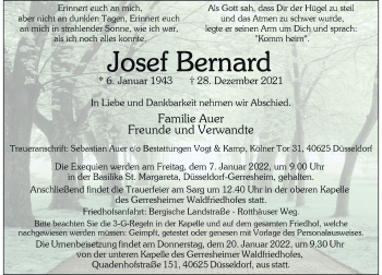 Traueranzeige von Josef Bernard von Rheinische Post