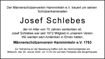 Traueranzeige von Josef Schlebes von Rheinische Post