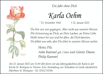 Traueranzeige von Karla Oehm von Rheinische Post