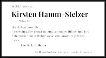 Todesanzeige von Kirsten Hamm-Stelzer von Rheinische Post