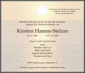 Todesanzeige von Kirsten Hamm-Stelzer von Rheinische Post