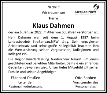 Traueranzeige von Klaus Dahmen von Rheinische Post