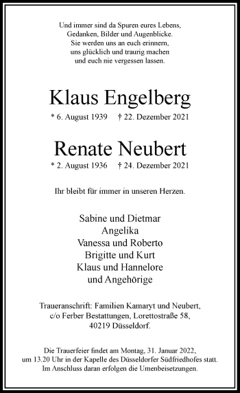 Traueranzeige von Klaus und Renate  von Rheinische Post
