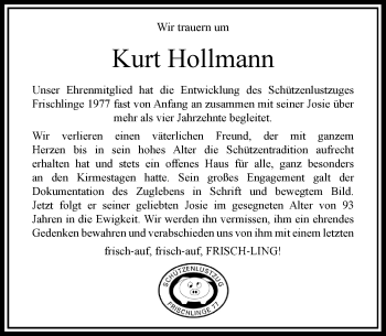 Traueranzeige von Kurt Hollmann von Rheinische Post