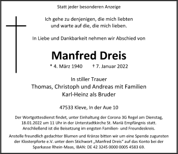 Traueranzeige von Manfred Dreis von Rheinische Post