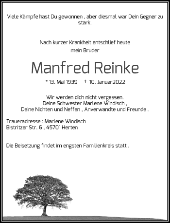 Traueranzeige von Manfred Reinke von Rheinische Post