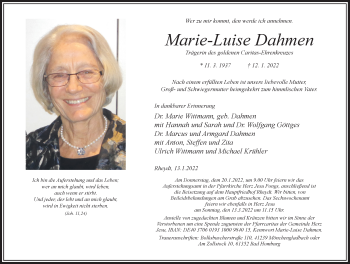 Traueranzeige von Marie-Luise Dahmen von Rheinische Post
