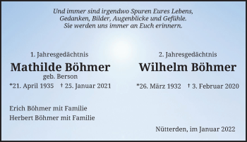 Traueranzeige von Mathilde udn Wilhelm Böhmer von Rheinische Post