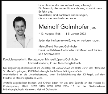 Traueranzeige von Meinolf Golmhofer von Rheinische Post