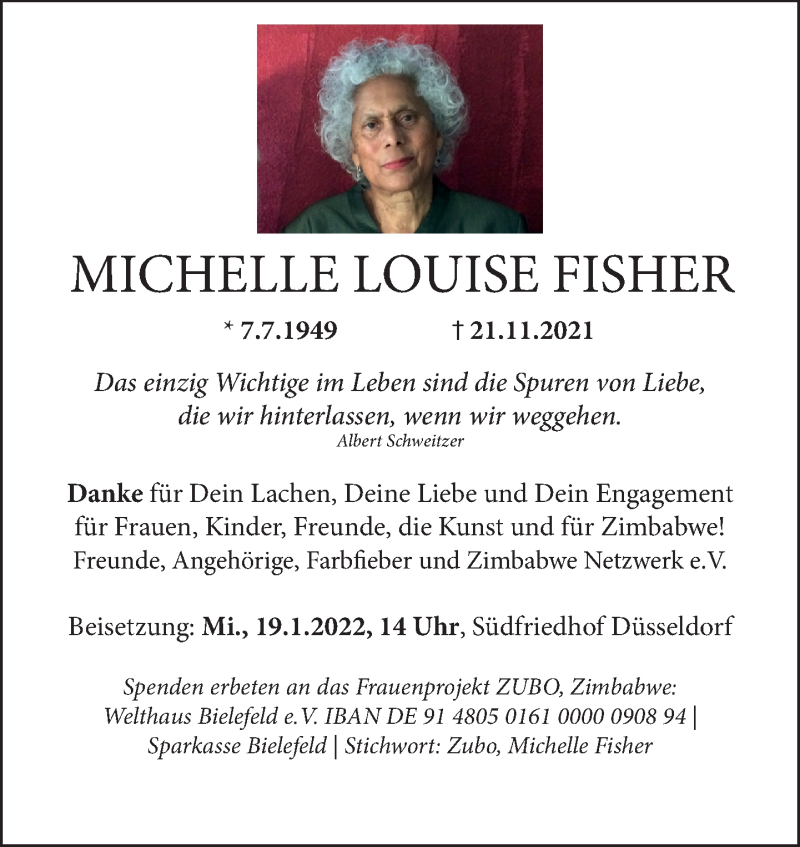  Traueranzeige für Michelle Louise Fisher vom 15.01.2022 aus Rheinische Post