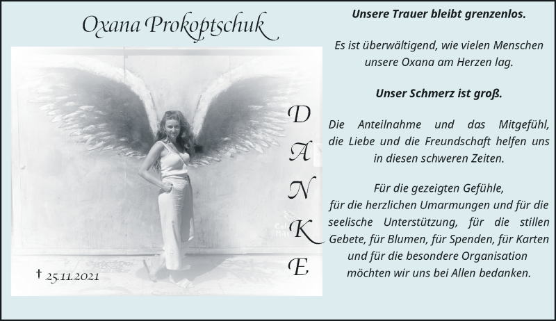  Traueranzeige für Oxana Prokoptschuk vom 12.01.2022 aus Rheinische Post