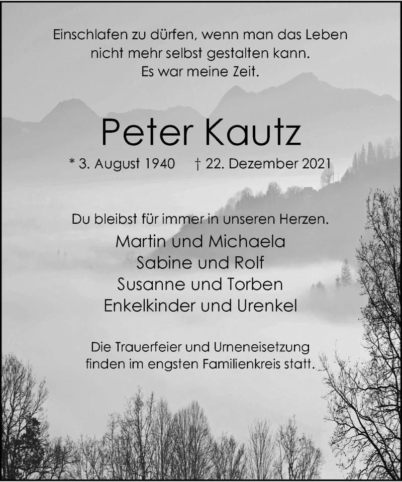  Traueranzeige für Peter Kautz vom 08.01.2022 aus Rheinische Post