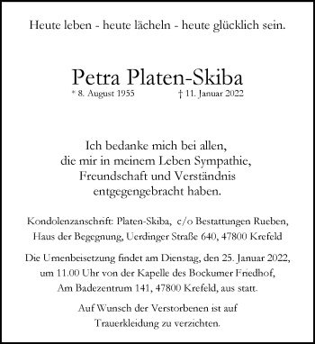 Traueranzeige von Petra Platen-Skiba von Rheinische Post