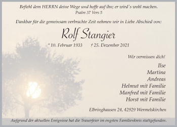 Traueranzeige von Polf Stangier von Rheinische Post