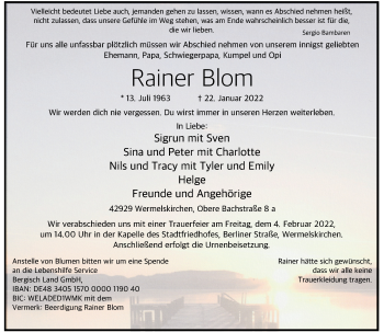 Traueranzeige von Rainer Blom von Rheinische Post