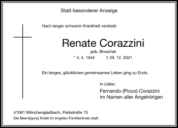 Traueranzeige von Renate Corazzini von Rheinische Post