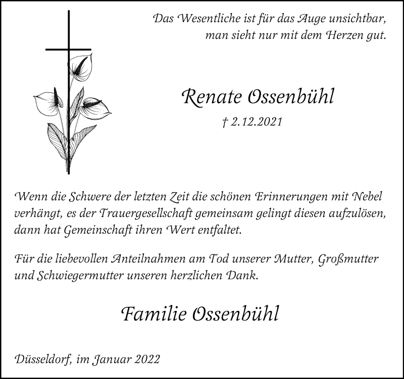  Traueranzeige für Renate Ossenbühl vom 08.01.2022 aus Rheinische Post