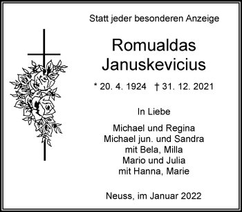 Traueranzeige von Romualdas Januskevicius von Rheinische Post