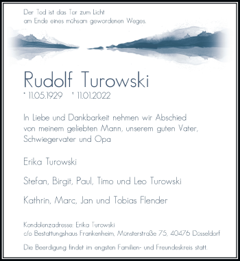 Traueranzeige von Rudolf Turowski von Rheinische Post