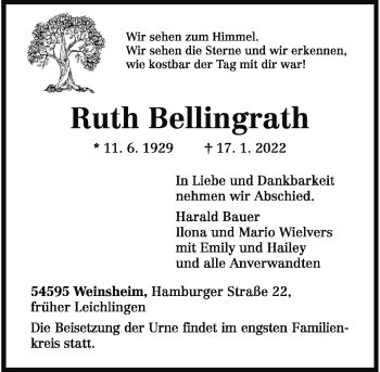 Traueranzeige von Ruth Bellingrath von Rheinische Post