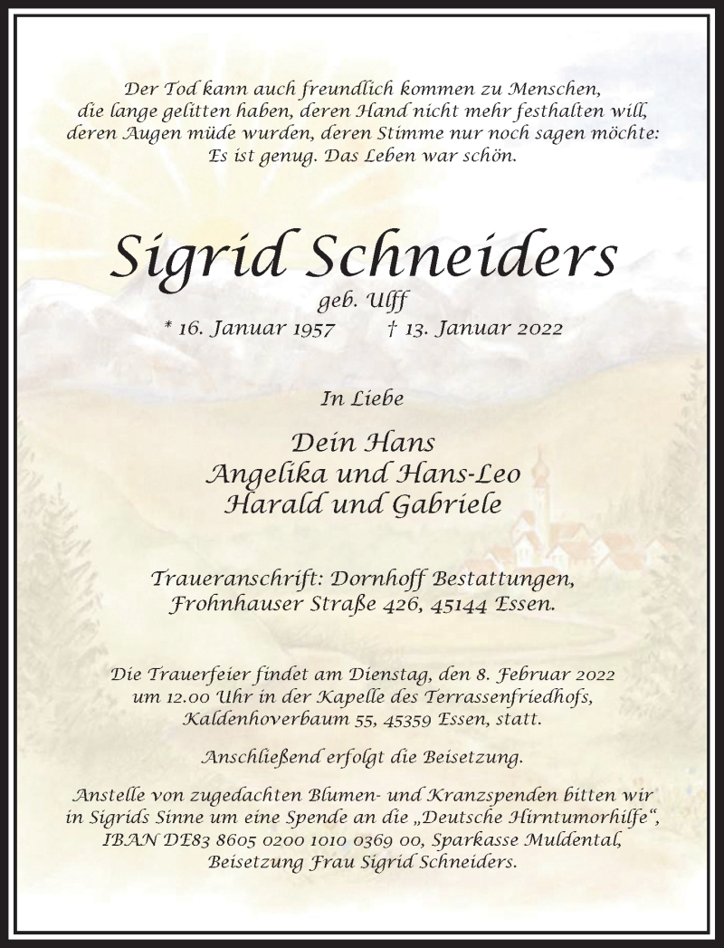  Traueranzeige für Sigrid Schneiders vom 29.01.2022 aus Rheinische Post