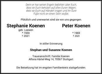 Traueranzeige von Stephanie und Peter Koenen von Rheinische Post