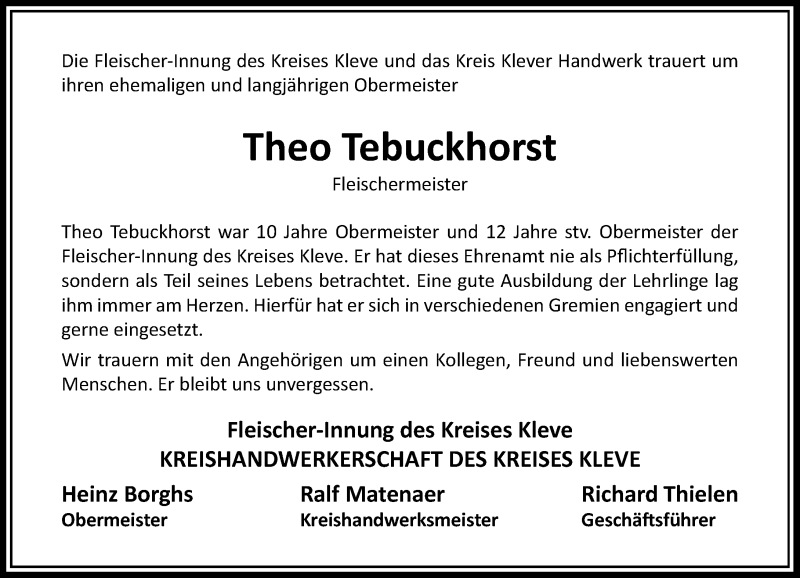  Traueranzeige für Theo Tebuckhorst vom 15.01.2022 aus Rheinische Post