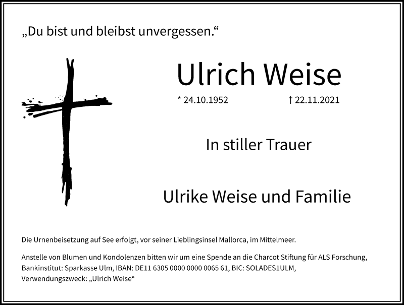  Traueranzeige für Ulrich Weise vom 08.01.2022 aus Rheinische Post