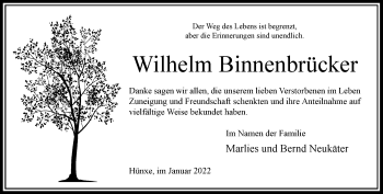 Traueranzeige von Wilhelm Binnenbrücker von Rheinische Post