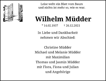 Traueranzeige von Wilhelm Müdder von Rheinische Post