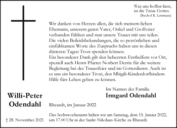 Traueranzeige von Willi-Peter Odendahl von Rheinische Post