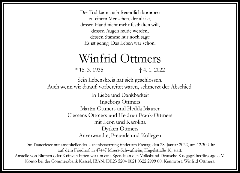  Traueranzeige für Winfrid Ottmers vom 15.01.2022 aus Rheinische Post