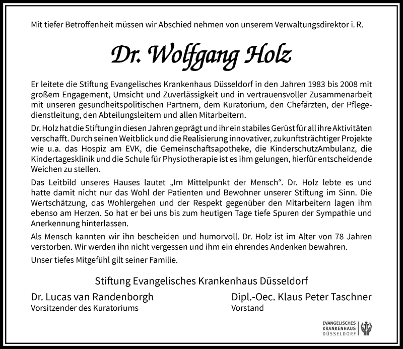  Traueranzeige für Wolfgang Holz vom 19.01.2022 aus Rheinische Post