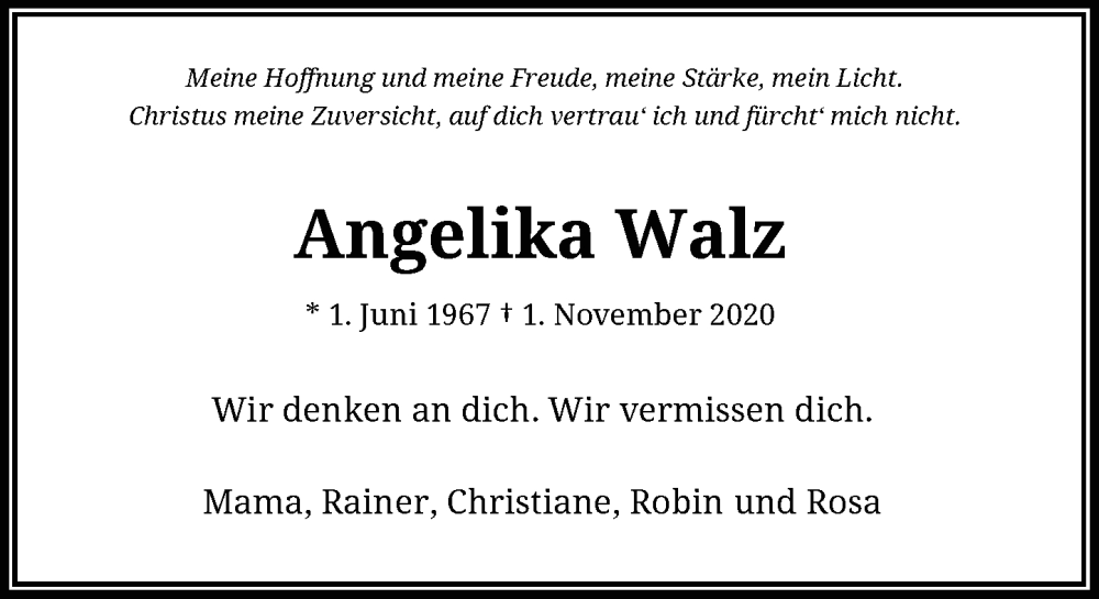  Traueranzeige für Angelika Walz vom 01.11.2022 aus Rheinische Post