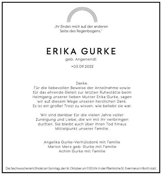 Traueranzeige von Erika Gurke von Rheinische Post