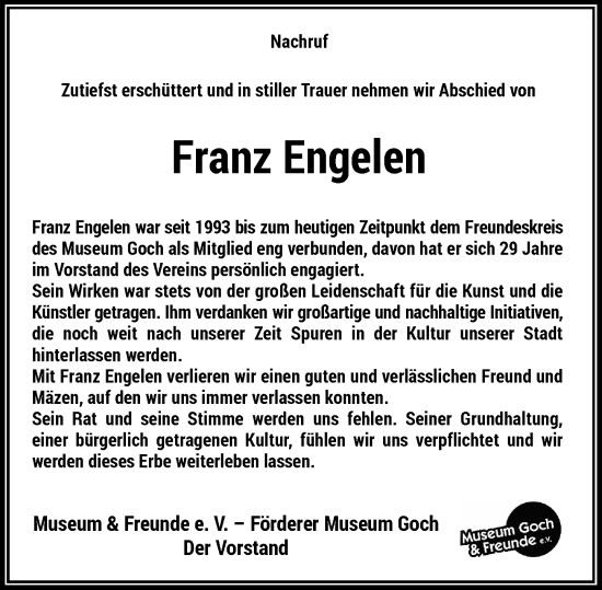 Traueranzeige von Franz Engelen von Rheinische Post