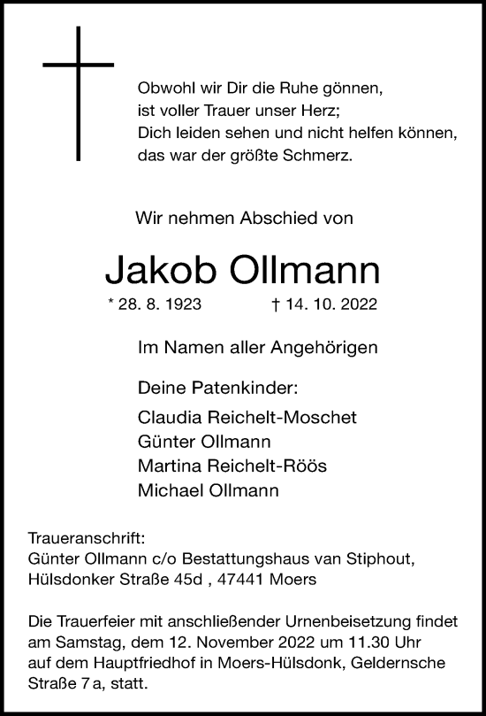 Traueranzeige von Jakob Ollmann von Rheinische Post