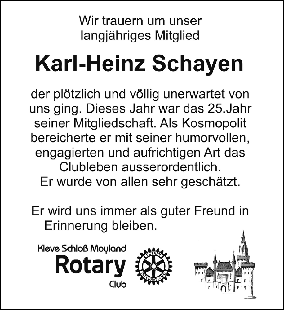  Traueranzeige für Karl-Heinz Schayen vom 10.10.2022 aus Rheinische Post