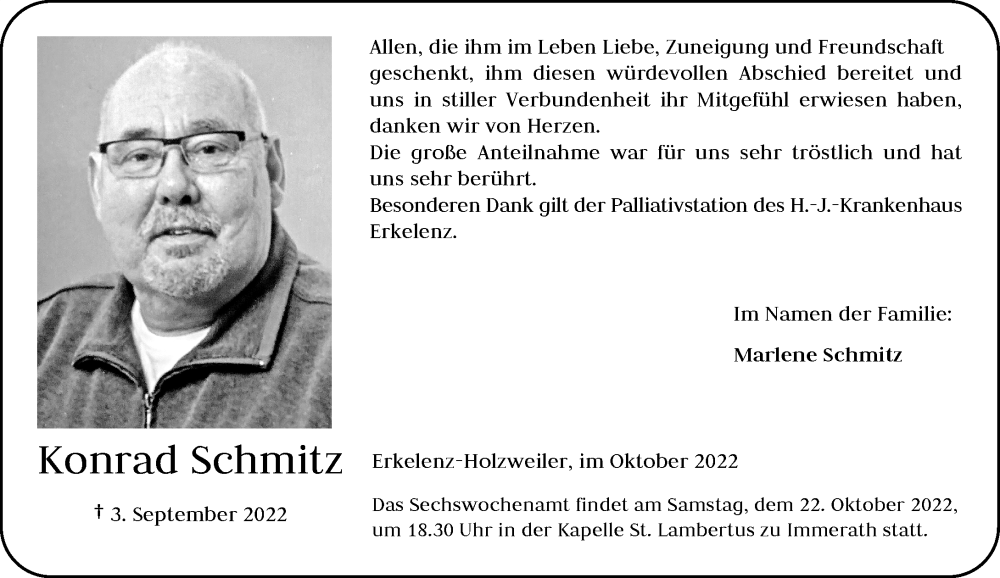  Traueranzeige für Konrad Schmitz vom 17.10.2022 aus Rheinische Post