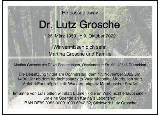Traueranzeige von Lutz Grosche von Rheinische Post