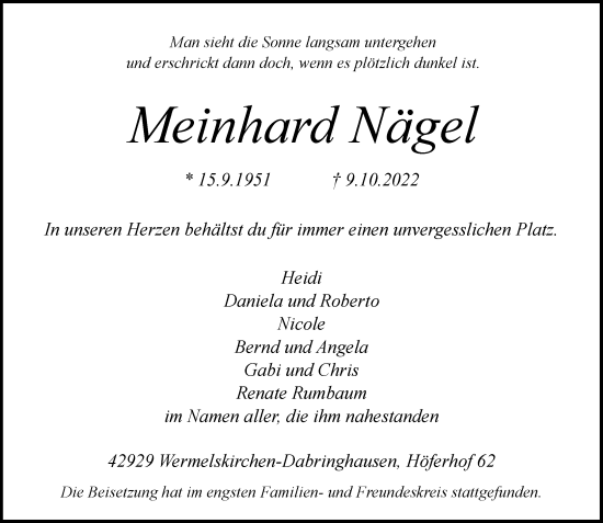 Traueranzeige von Meinhard Nägel von Rheinische Post