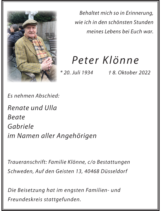 Traueranzeige von Peter Klönne von Rheinische Post