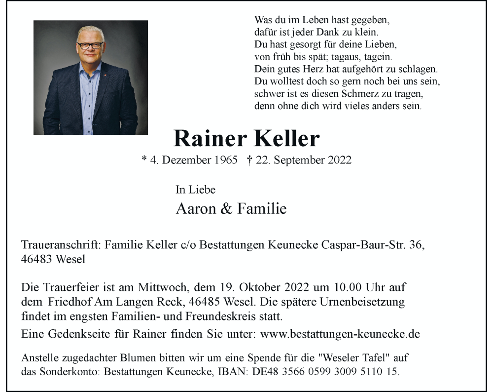  Traueranzeige für Rainer Keller vom 13.10.2022 aus Rheinische Post